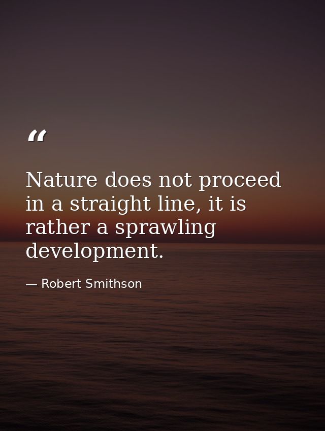 Nature does not proceed in a straight line, it is rather a sprawling development. — Robert Smithson
