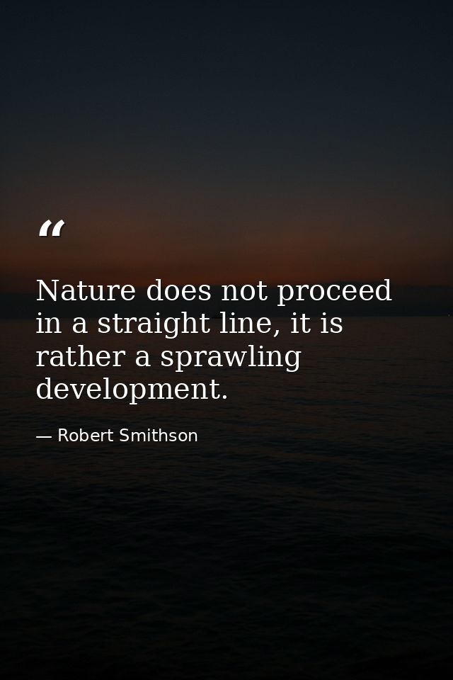 Nature does not proceed in a straight line, it is rather a sprawling development. — Robert Smithson