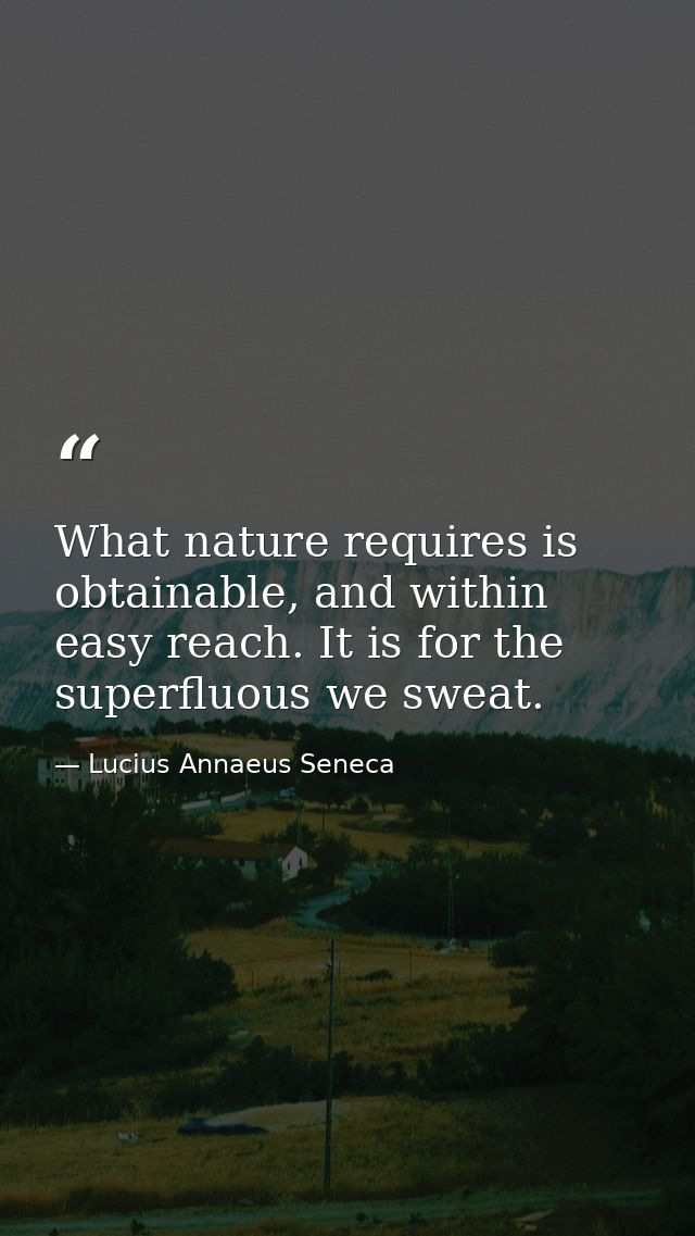 What nature requires is obtainable, and within easy reach. It is for the superfluous we sweat. — Lucius Annaeus Seneca