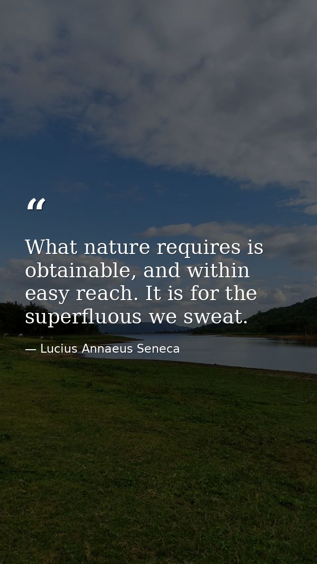 What nature requires is obtainable, and within easy reach. It is for the superfluous we sweat. — Lucius Annaeus Seneca