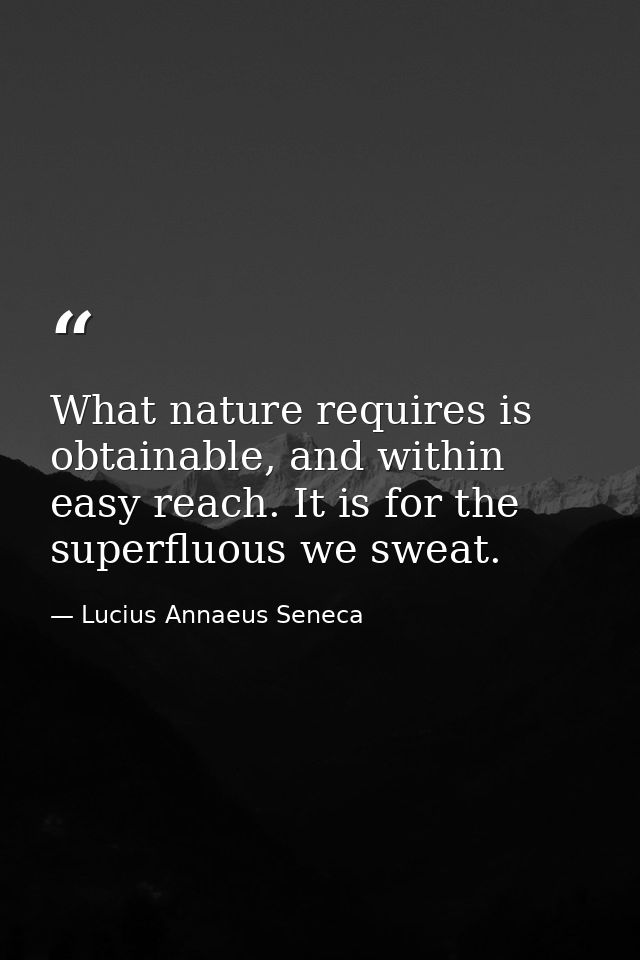 What nature requires is obtainable, and within easy reach. It is for the superfluous we sweat. — Lucius Annaeus Seneca