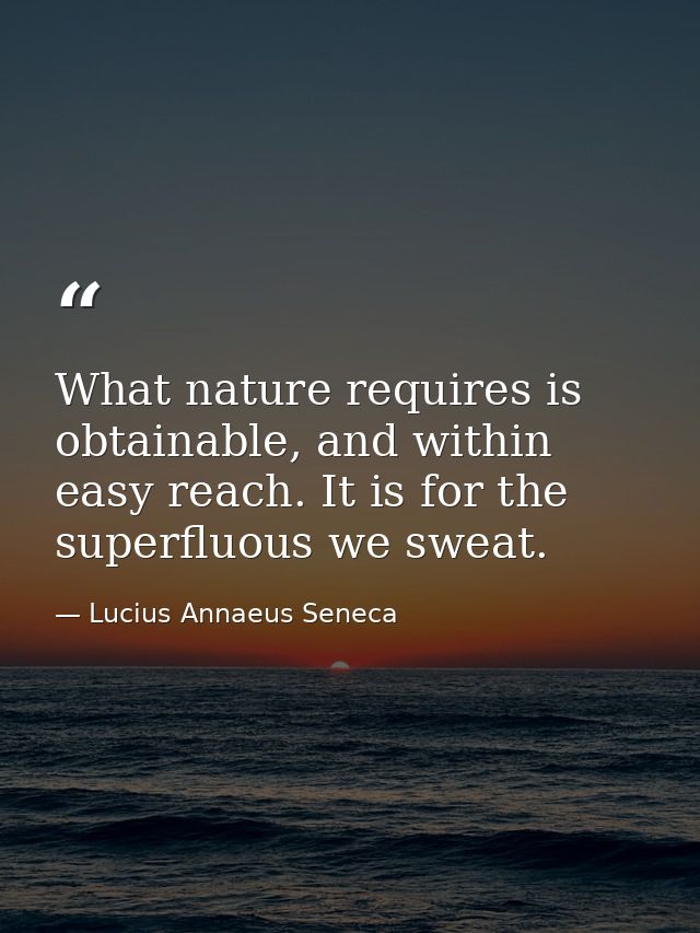 What nature requires is obtainable, and within easy reach. It is for the superfluous we sweat. — Lucius Annaeus Seneca