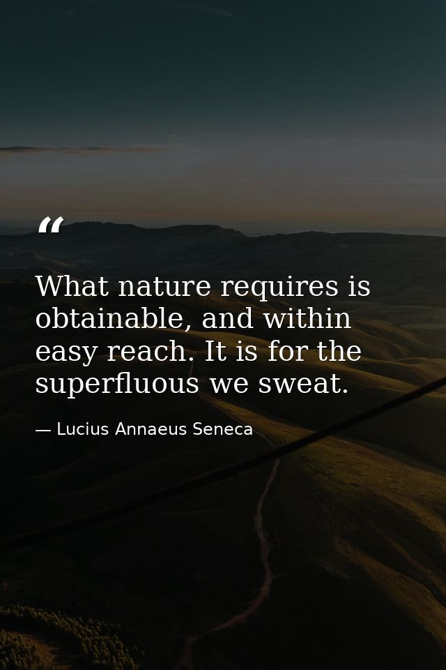 What nature requires is obtainable, and within easy reach. It is for the superfluous we sweat. — Lucius Annaeus Seneca