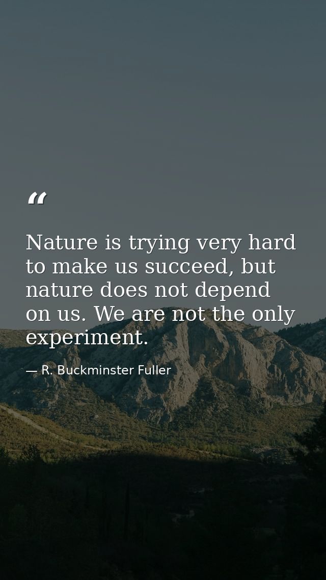 Nature is trying very hard to make us succeed, but nature does not depend on us. We are not the only experiment. — R. Buckminster Fuller