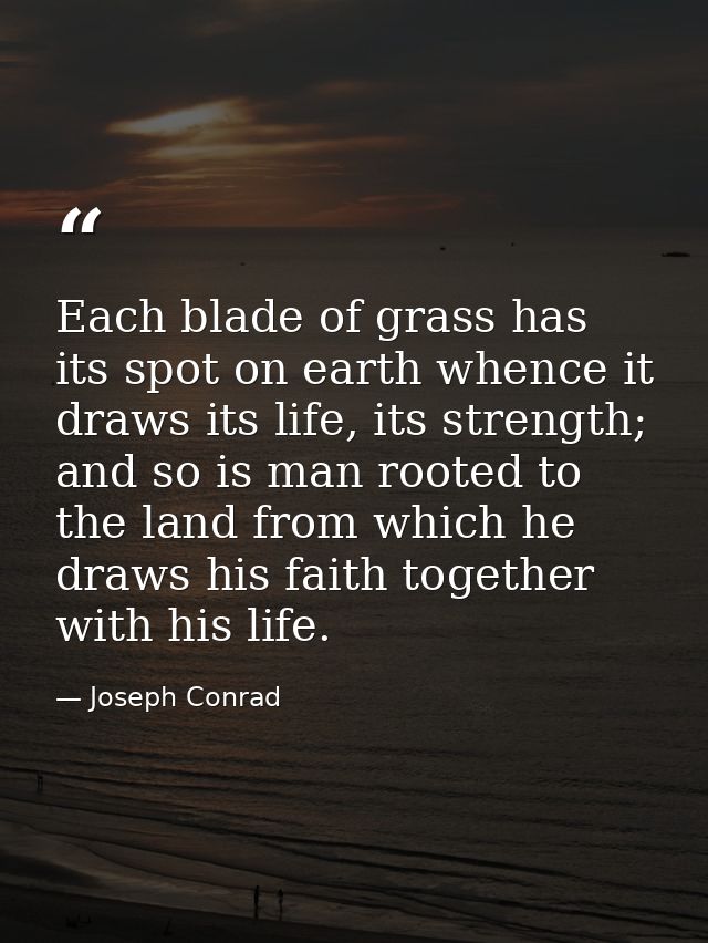 Each blade of grass has its spot on earth whence it draws its life, its strength; and so is man rooted to the land from  — Joseph Conrad