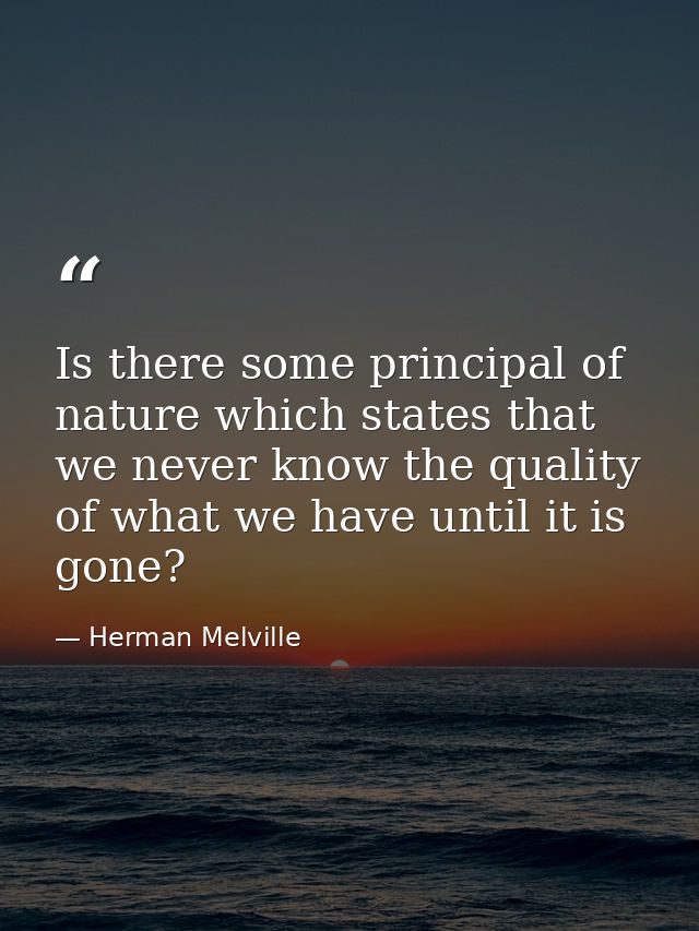 Is there some principal of nature which states that we never know the quality of what we have until it is gone? — Herman Melville
