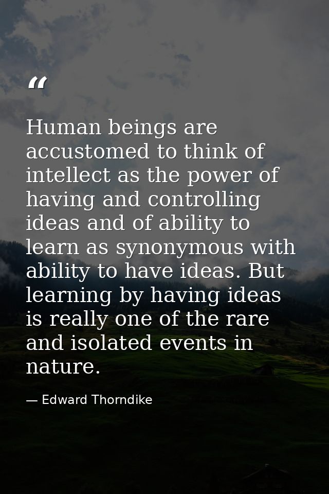 Human beings are accustomed to think of intellect as the power of having and controlling ideas and of ability to learn a — Edward Thorndike