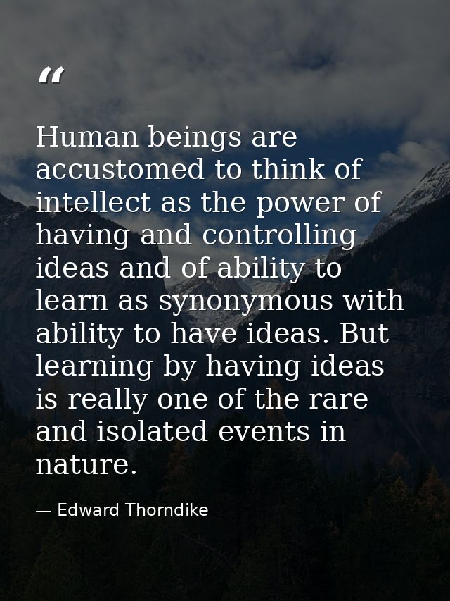 Human beings are accustomed to think of intellect as the power of having and controlling ideas and of ability to learn a — Edward Thorndike