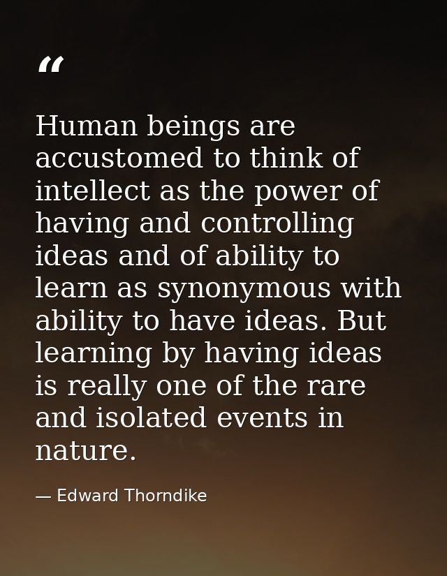 Human beings are accustomed to think of intellect as the power of having and controlling ideas and of ability to learn a — Edward Thorndike