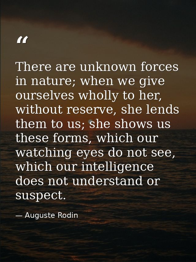 There are unknown forces in nature; when we give ourselves wholly to her, without reserve, she lends them to us; she sho — Auguste Rodin