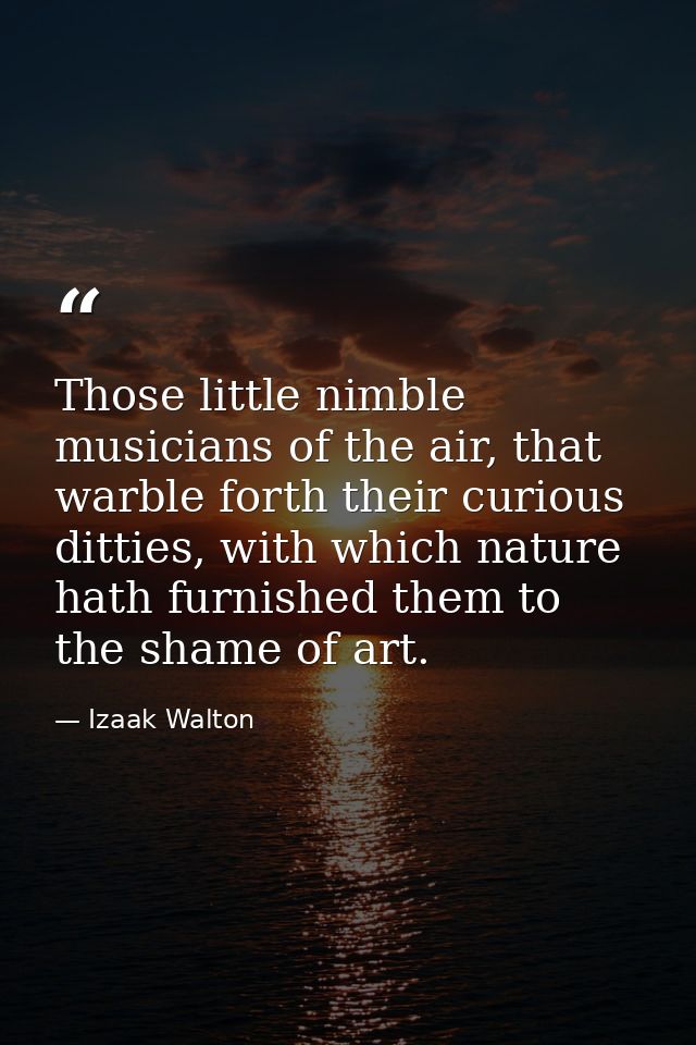 Those little nimble musicians of the air, that warble forth their curious ditties, with which nature hath furnished them — Izaak Walton