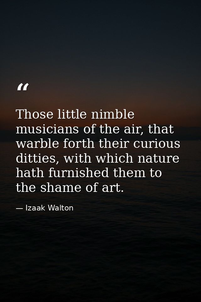Those little nimble musicians of the air, that warble forth their curious ditties, with which nature hath furnished them — Izaak Walton