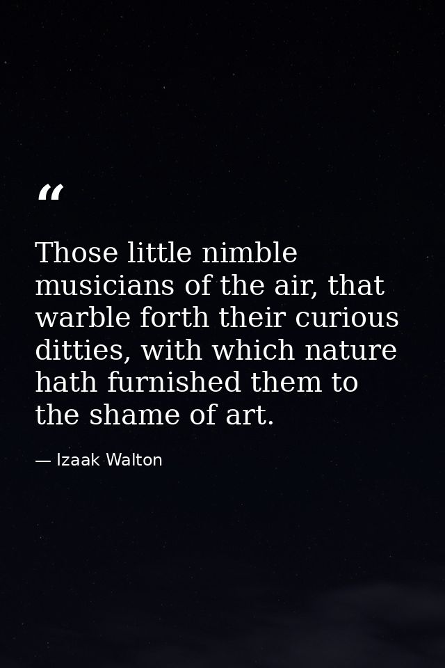 Those little nimble musicians of the air, that warble forth their curious ditties, with which nature hath furnished them — Izaak Walton