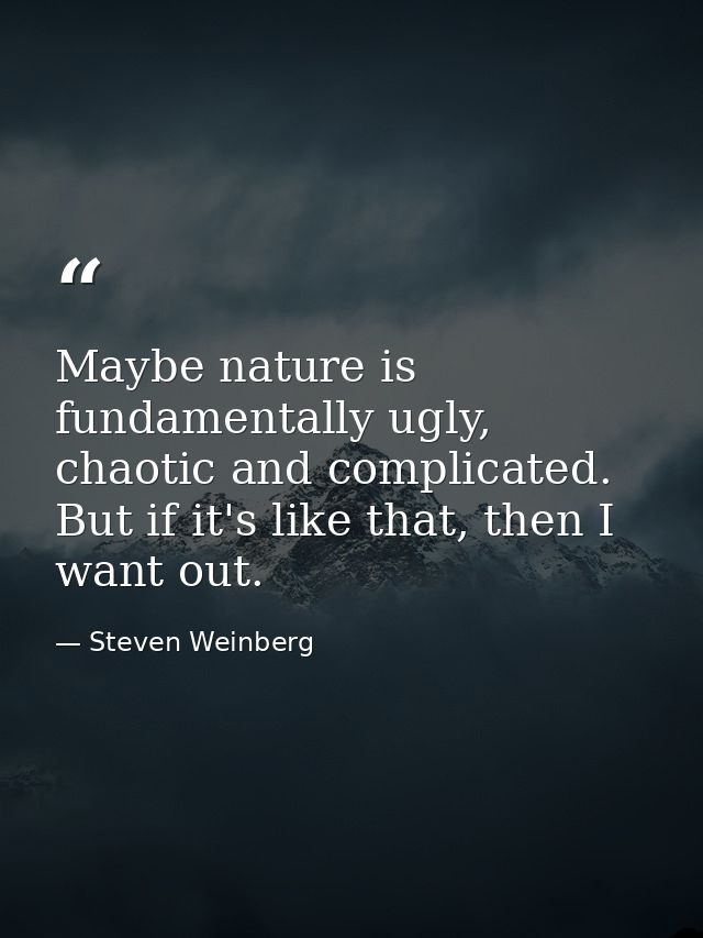 Maybe nature is fundamentally ugly, chaotic and complicated. But if it's like that, then I want out. — Steven Weinberg