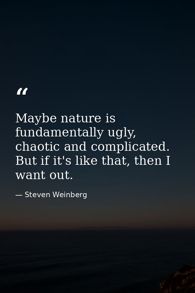 Maybe nature is fundamentally ugly, chaotic and complicated. But if it's like that, then I want out. — Steven Weinberg