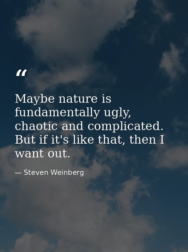 Maybe nature is fundamentally ugly, chaotic and complicated. But if it's like that, then I want out. — Steven Weinberg