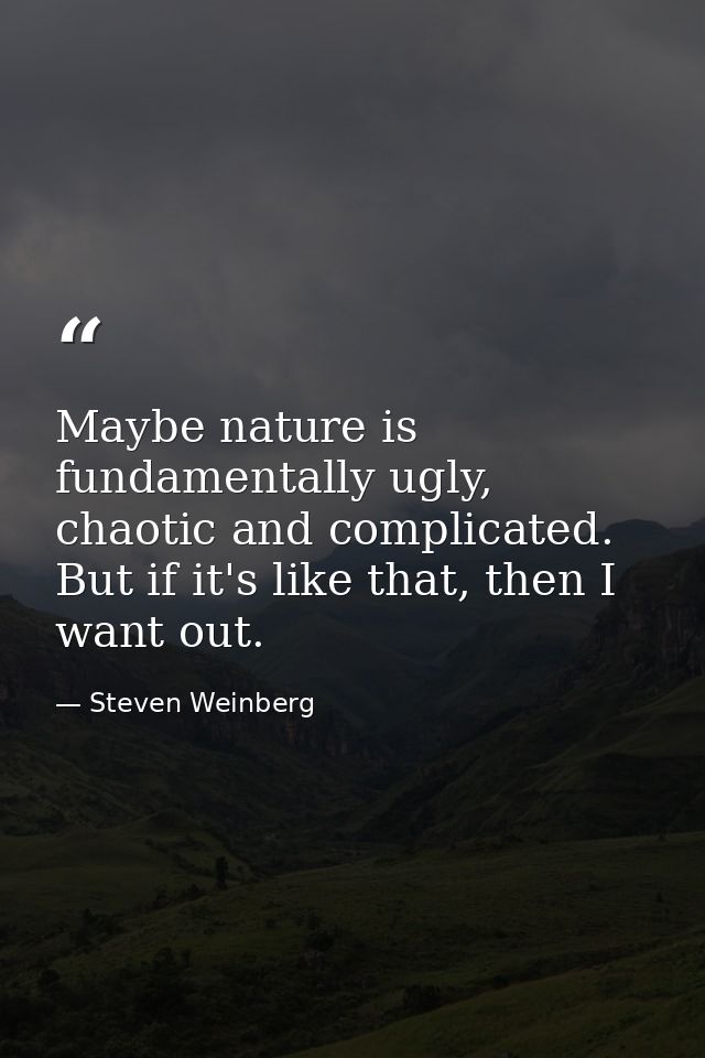 Maybe nature is fundamentally ugly, chaotic and complicated. But if it's like that, then I want out. — Steven Weinberg