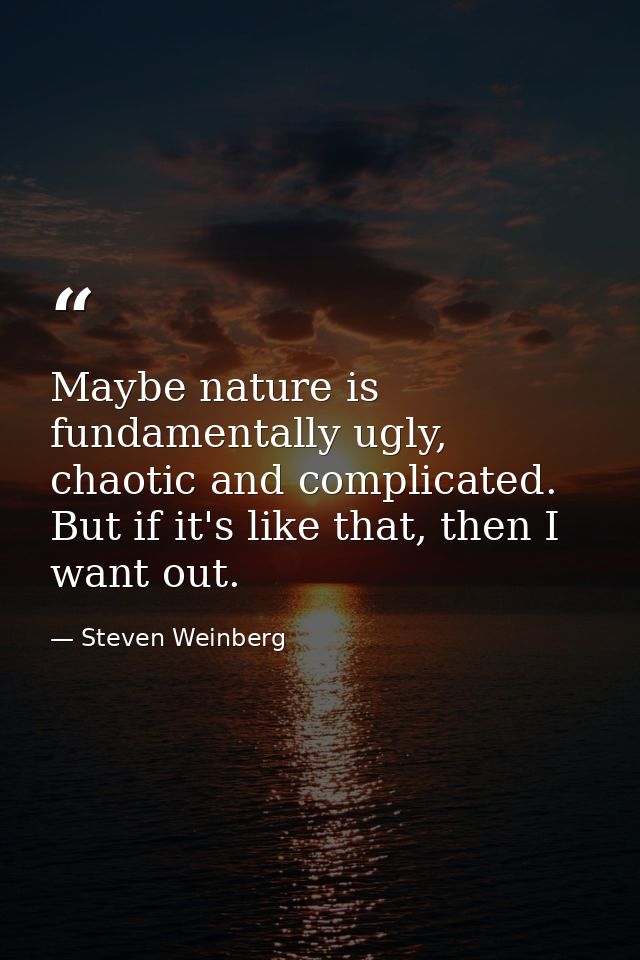 Maybe nature is fundamentally ugly, chaotic and complicated. But if it's like that, then I want out. — Steven Weinberg