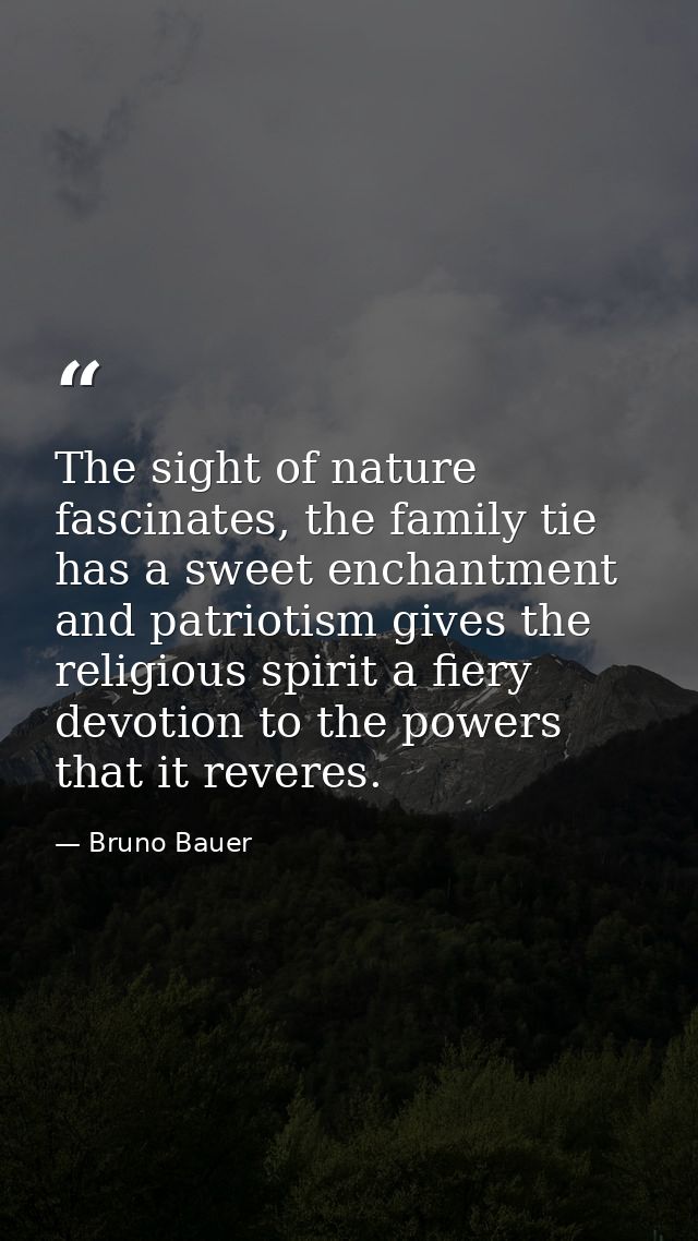 The sight of nature fascinates, the family tie has a sweet enchantment and patriotism gives the religious spirit a fiery — Bruno Bauer