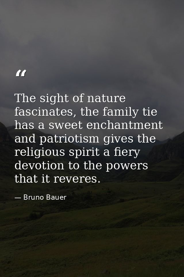 The sight of nature fascinates, the family tie has a sweet enchantment and patriotism gives the religious spirit a fiery — Bruno Bauer