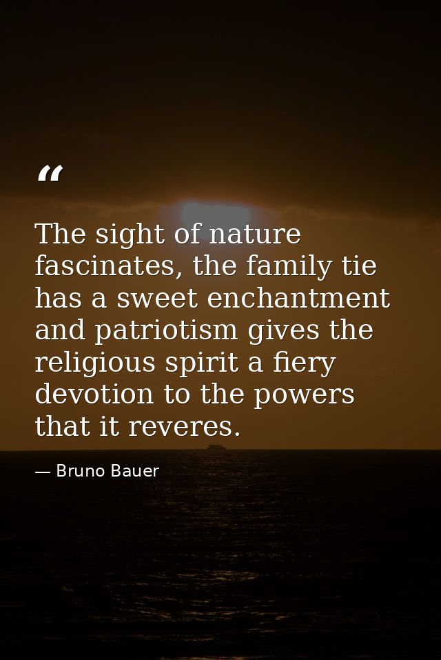 The sight of nature fascinates, the family tie has a sweet enchantment and patriotism gives the religious spirit a fiery — Bruno Bauer