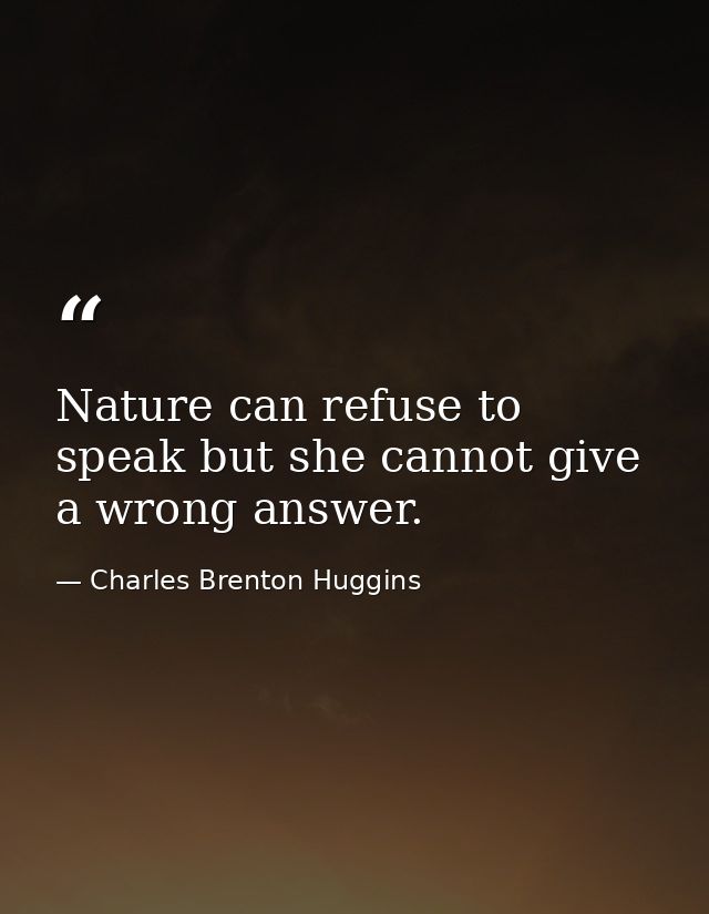 Nature can refuse to speak but she cannot give a wrong answer. — Charles Brenton Huggins