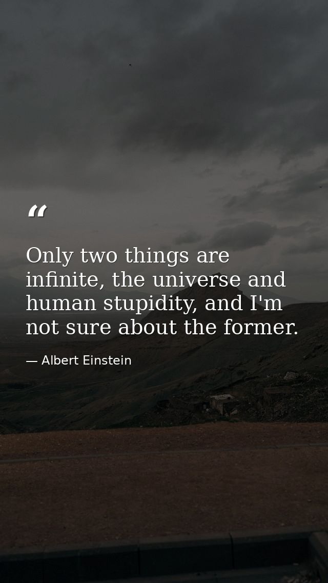 Only two things are infinite, the universe and human stupidity, and I'm not sure about the former. — Albert Einstein