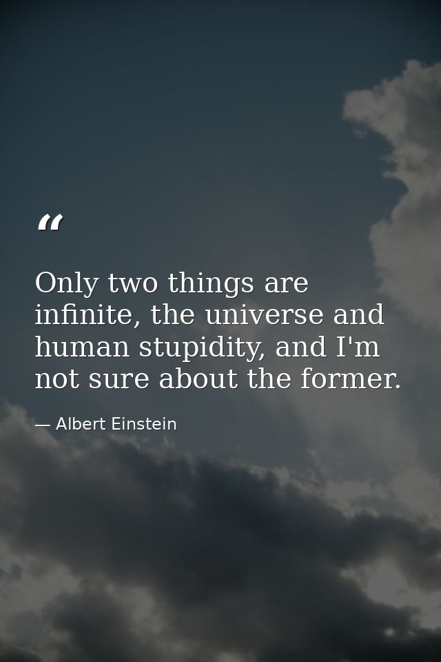 Only two things are infinite, the universe and human stupidity, and I'm not sure about the former. — Albert Einstein