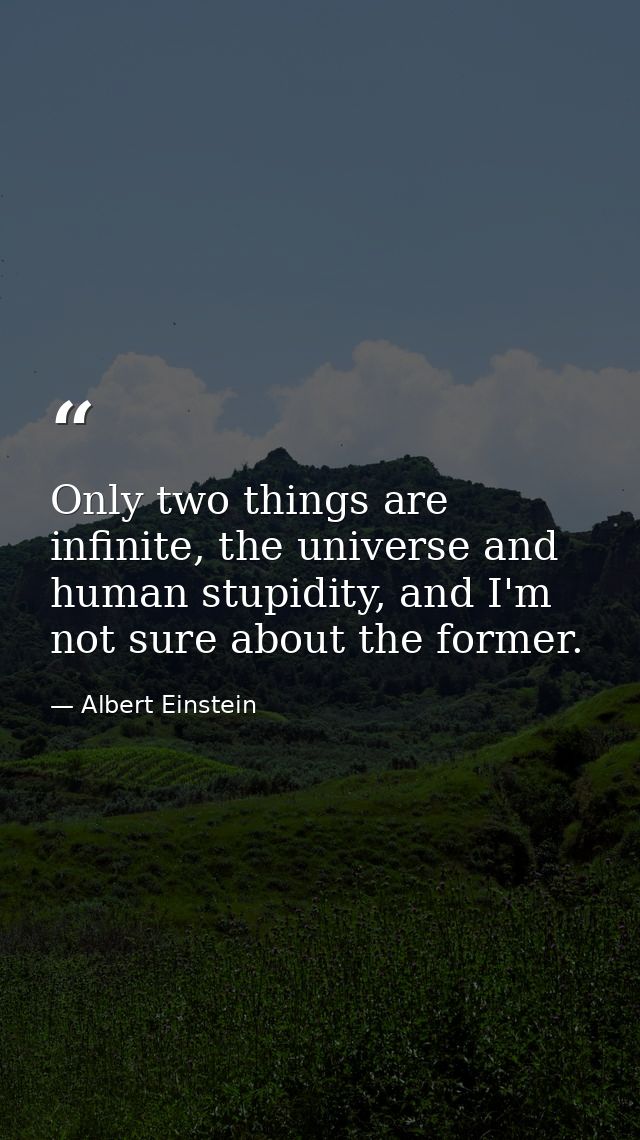 Only two things are infinite, the universe and human stupidity, and I'm not sure about the former. — Albert Einstein