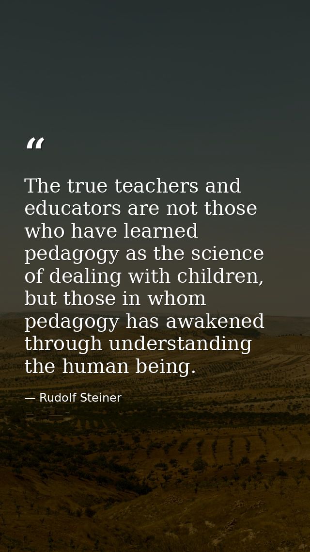 The true teachers and educators are not those who have learned pedagogy as the science of dealing with children, but tho — Rudolf Steiner
