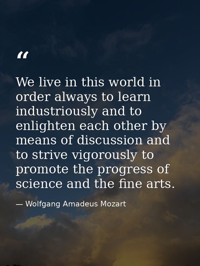 We live in this world in order always to learn industriously and to enlighten each other by means of discussion and to s — Wolfgang Amadeus Mozart