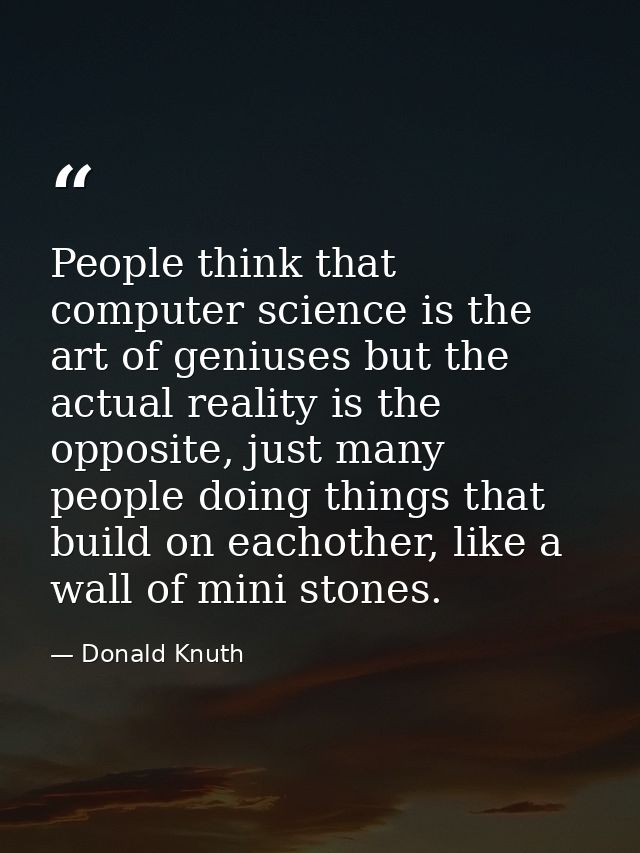 People think that computer science is the art of geniuses but the actual reality is the opposite, just many people doing — Donald Knuth
