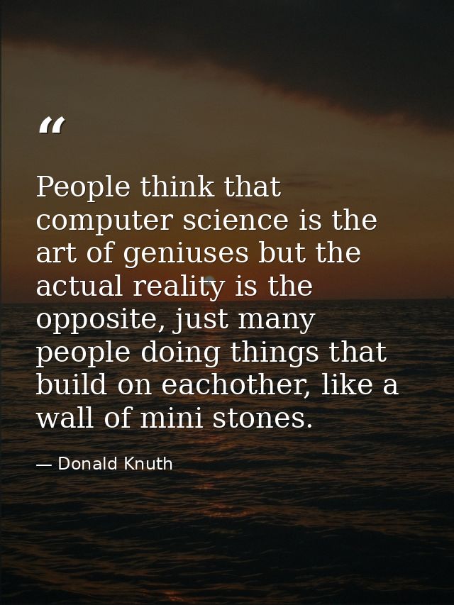 People think that computer science is the art of geniuses but the actual reality is the opposite, just many people doing — Donald Knuth