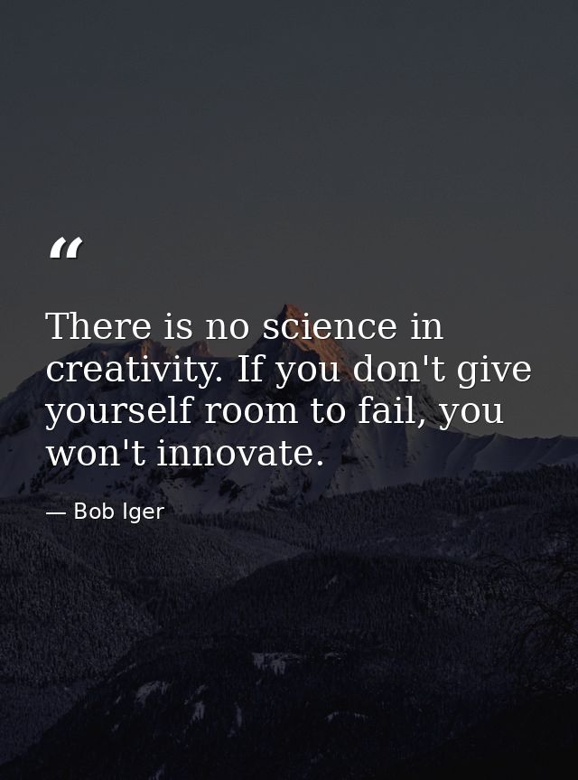 There is no science in creativity. If you don't give yourself room to fail, you won't innovate. — Bob Iger