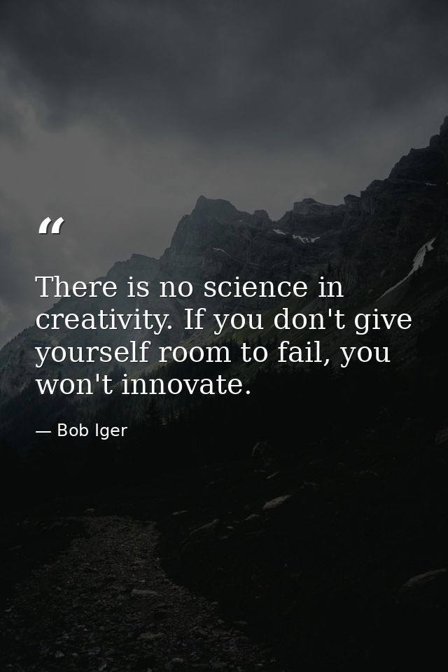 There is no science in creativity. If you don't give yourself room to fail, you won't innovate. — Bob Iger
