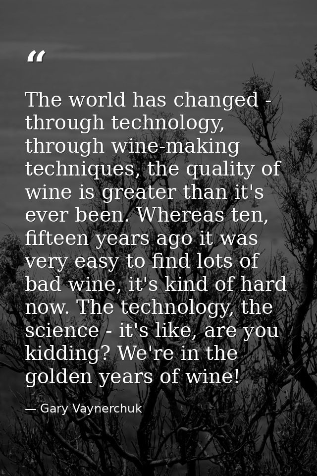 The world has changed - through technology, through wine-making techniques, the quality of wine is greater than it's eve — Gary Vaynerchuk