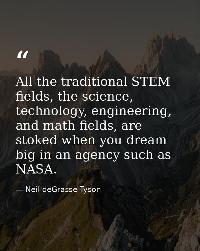 All the traditional STEM fields, the science, technology, engineering, and math fields, are stoked when you dream big in — Neil deGrasse Tyson