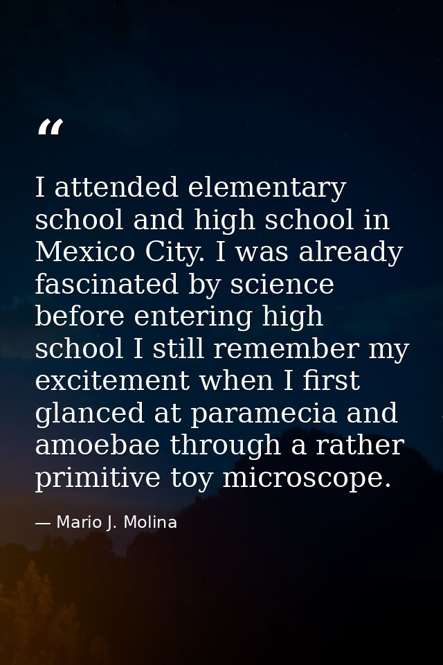 I attended elementary school and high school in Mexico City. I was already fascinated by science before entering high sc — Mario J. Molina