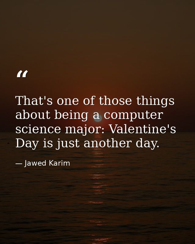 That's one of those things about being a computer science major: Valentine's Day is just another day. — Jawed Karim