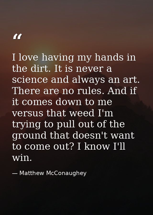 I love having my hands in the dirt. It is never a science and always an art. There are no rules. And if it comes down to — Matthew McConaughey