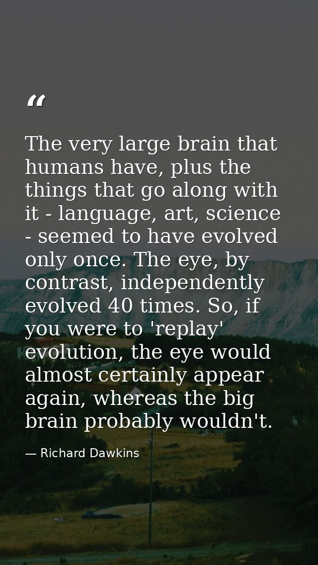 The very large brain that humans have, plus the things that go along with it - language, art, science - seemed to have e — Richard Dawkins