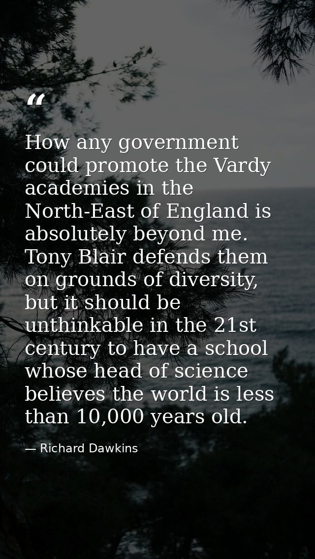 How any government could promote the Vardy academies in the North-East of England is absolutely beyond me. Tony Blair de — Richard Dawkins