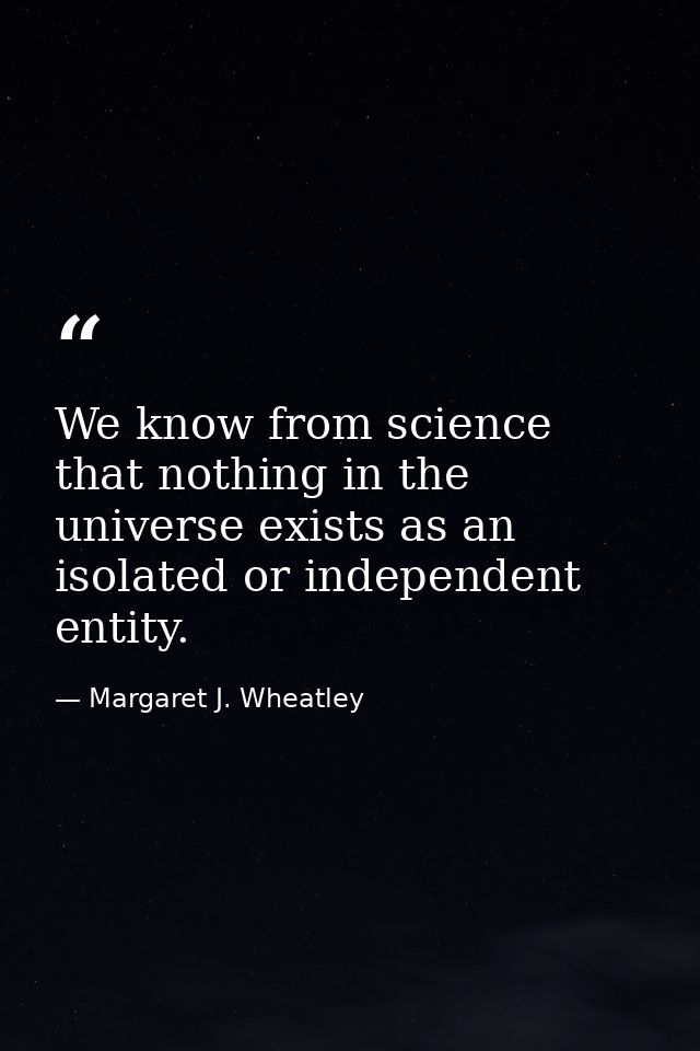We know from science that nothing in the universe exists as an isolated or independent entity. — Margaret J. Wheatley