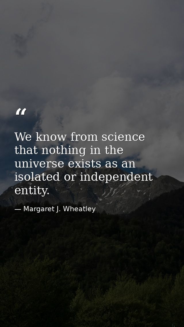 We know from science that nothing in the universe exists as an isolated or independent entity. — Margaret J. Wheatley