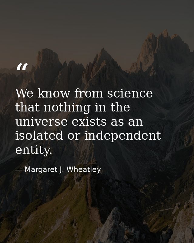 We know from science that nothing in the universe exists as an isolated or independent entity. — Margaret J. Wheatley