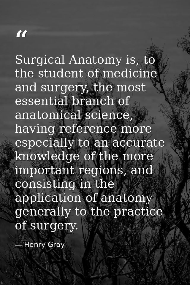 Surgical Anatomy is, to the student of medicine and surgery, the most essential branch of anatomical science, having ref — Henry Gray