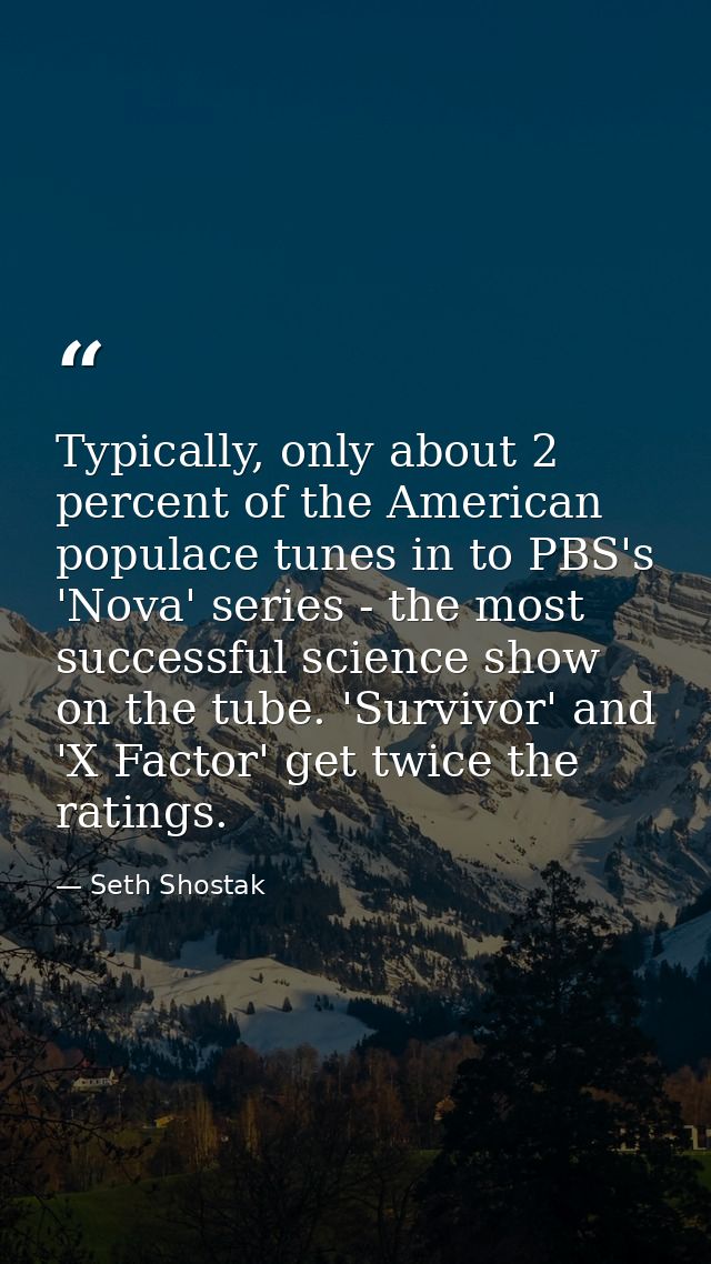 Typically, only about 2 percent of the American populace tunes in to PBS's 'Nova' series - the most successful science s — Seth Shostak