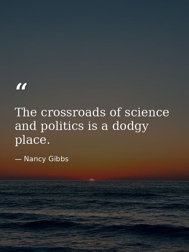 The crossroads of science and politics is a dodgy place. — Nancy Gibbs