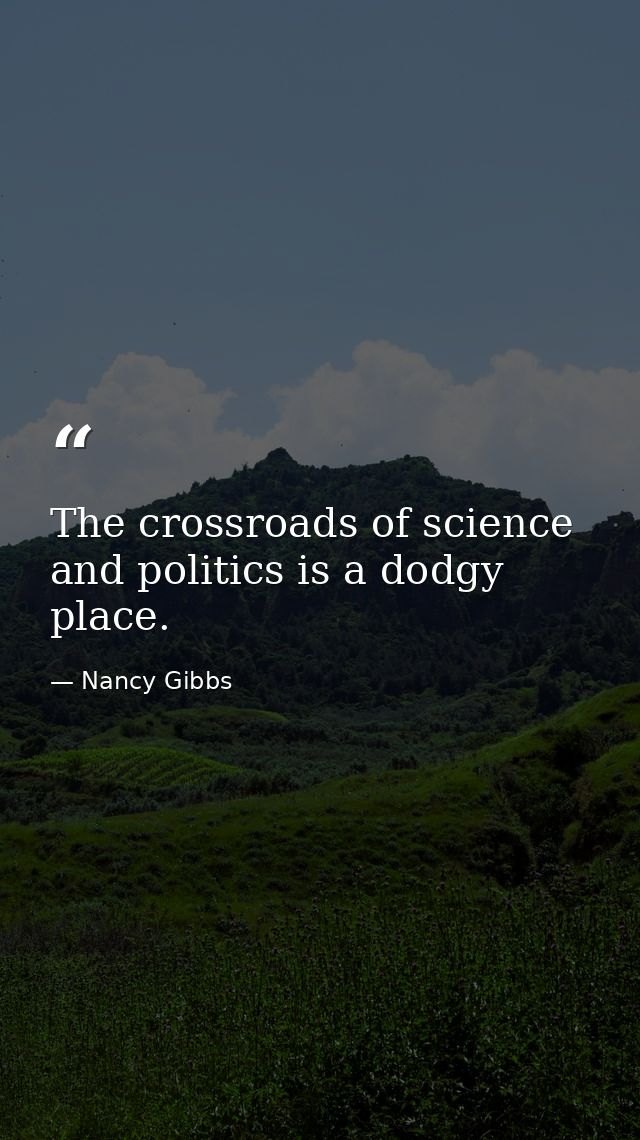 The crossroads of science and politics is a dodgy place. — Nancy Gibbs