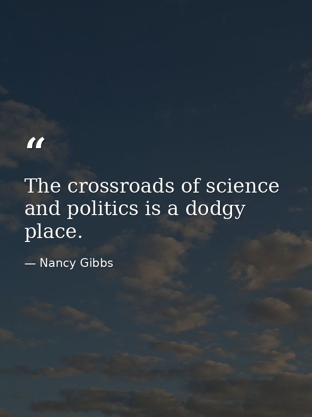 The crossroads of science and politics is a dodgy place. — Nancy Gibbs